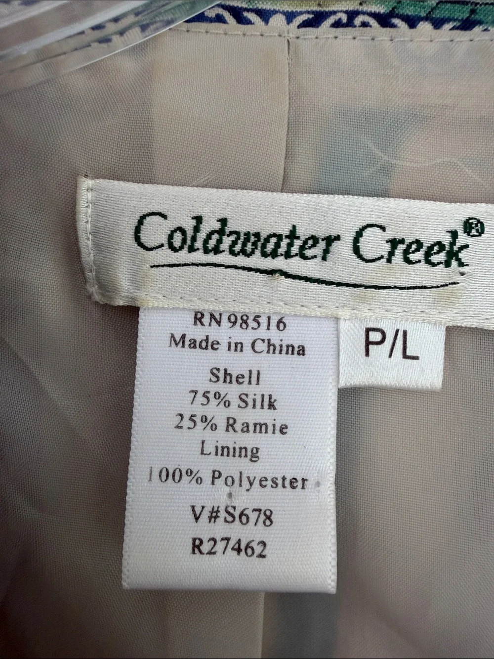 Coldwater Creek silk blend print blazer - size petite Large